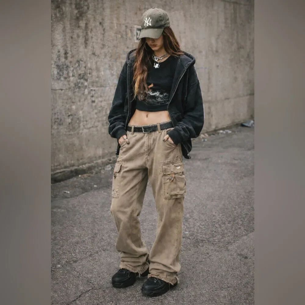 HOLLISTER Y2K Vintage Cargo Pants Wide Leg Skater Grunge Utility Distressed